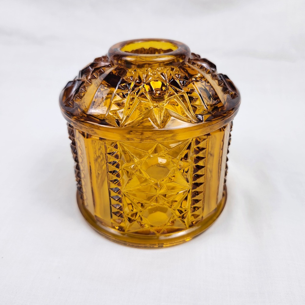 Vtg Indiana Glass Fairy Lamp Stars and Bars Amber TOP ONLY Replacement MCM - Picture 13 of 14